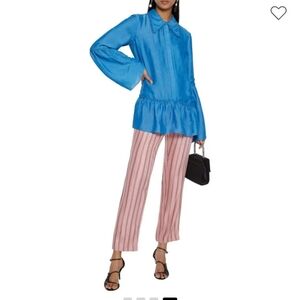 Perfect ERDEM Kilian Blue Jacquard Satin Oversized Long Blouse Medium $1520